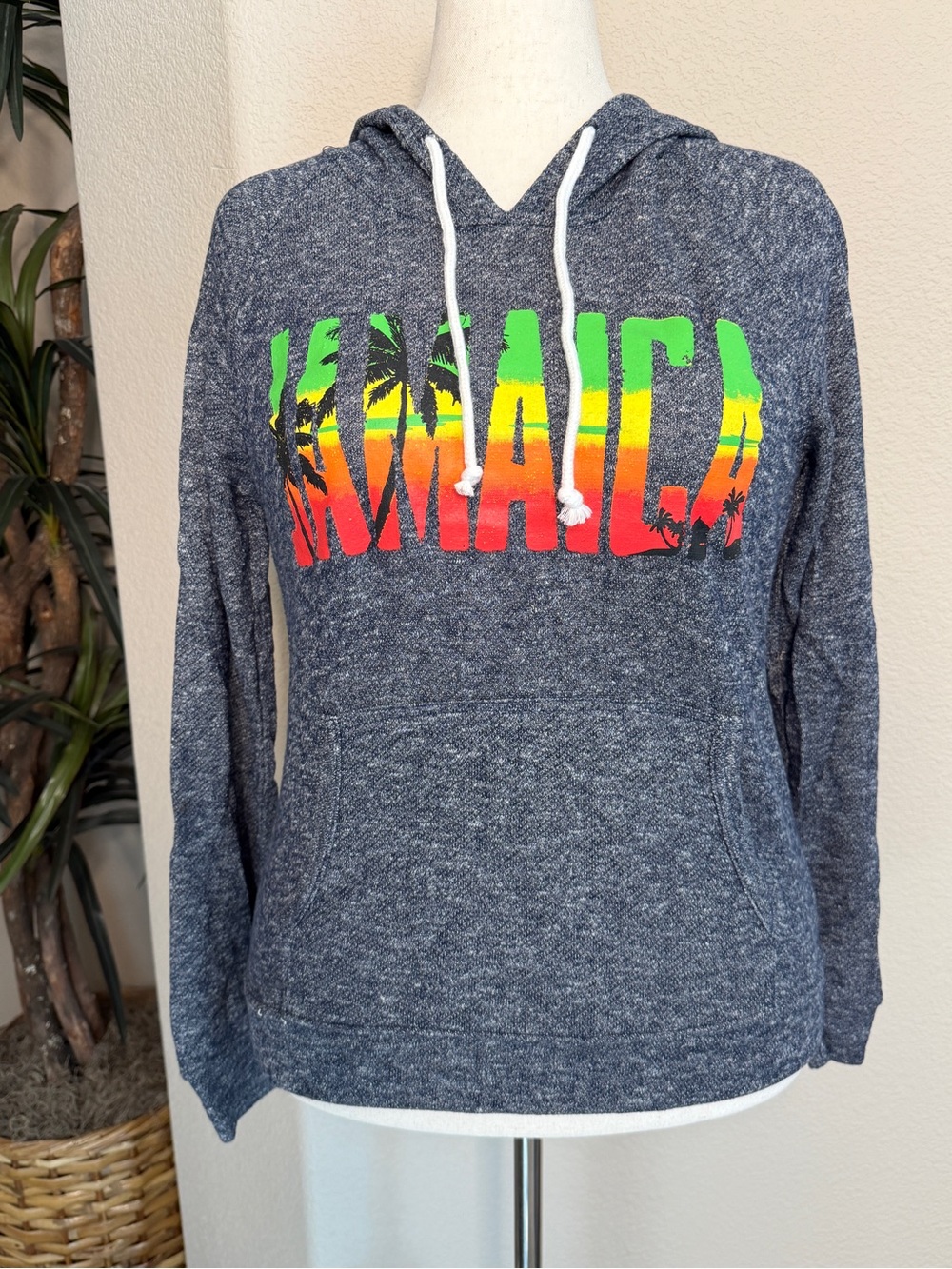 Women's Jamaica Graphic Hoodie - Gray with Rasta Gradient